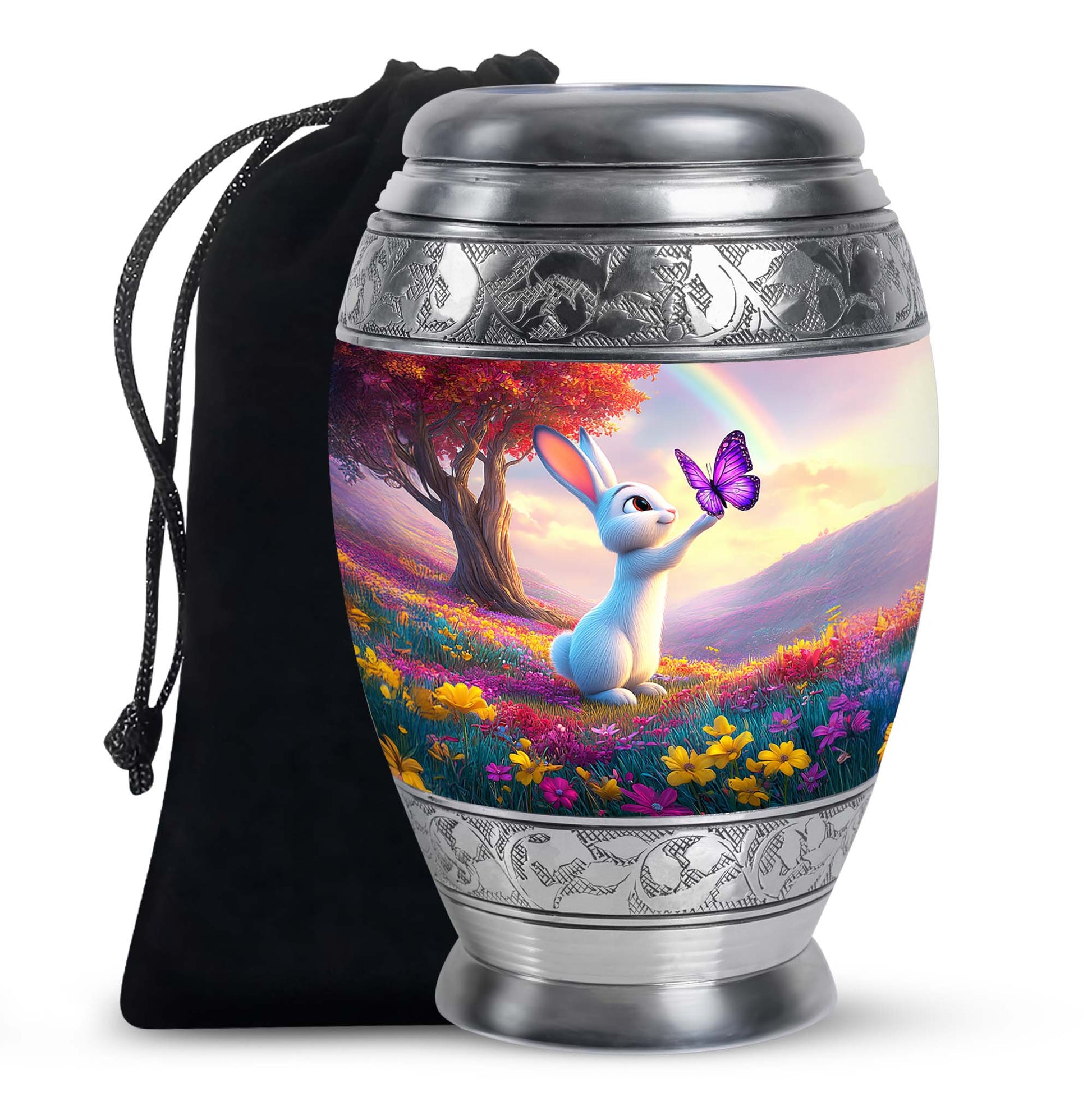 Colorful Bunny Cremation Urn - Butterfly Rabbit Memorial Urn For Burial