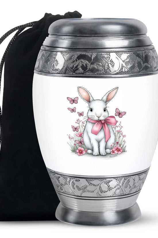 Cute Bunny Cremation Urn - Pink Bow Rabbit Memorial For Women