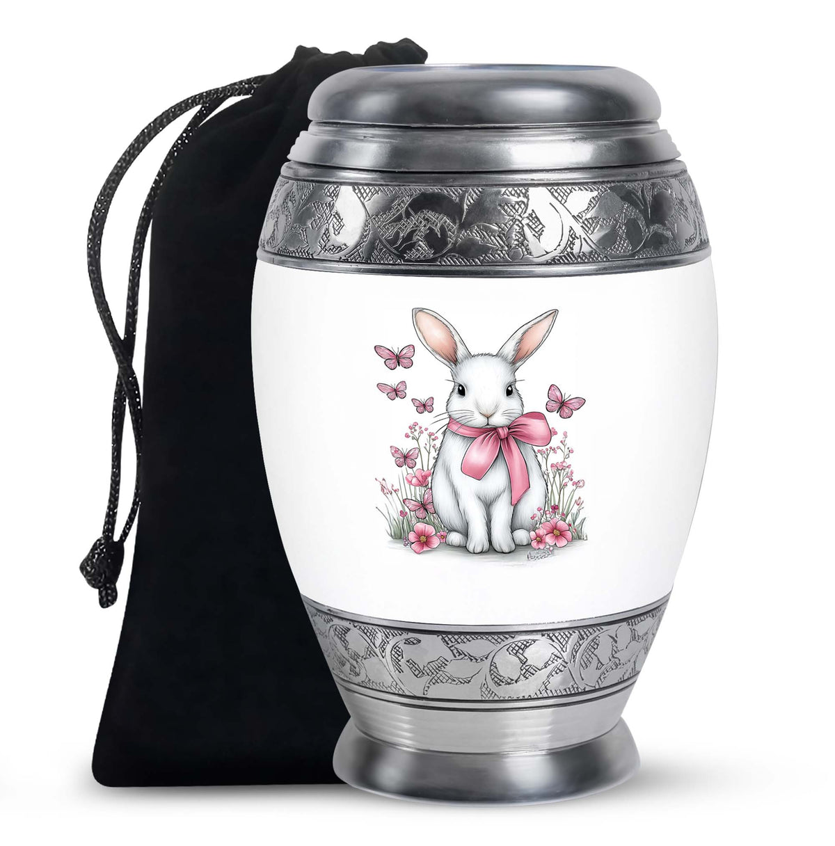 Cute Bunny Cremation Urn - Pink Bow Rabbit Memorial For Women