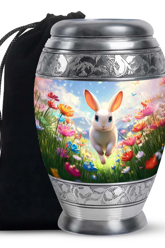 Floral Bunny Funeral Urn - Rabbit Memorial Urn For Loved Ones