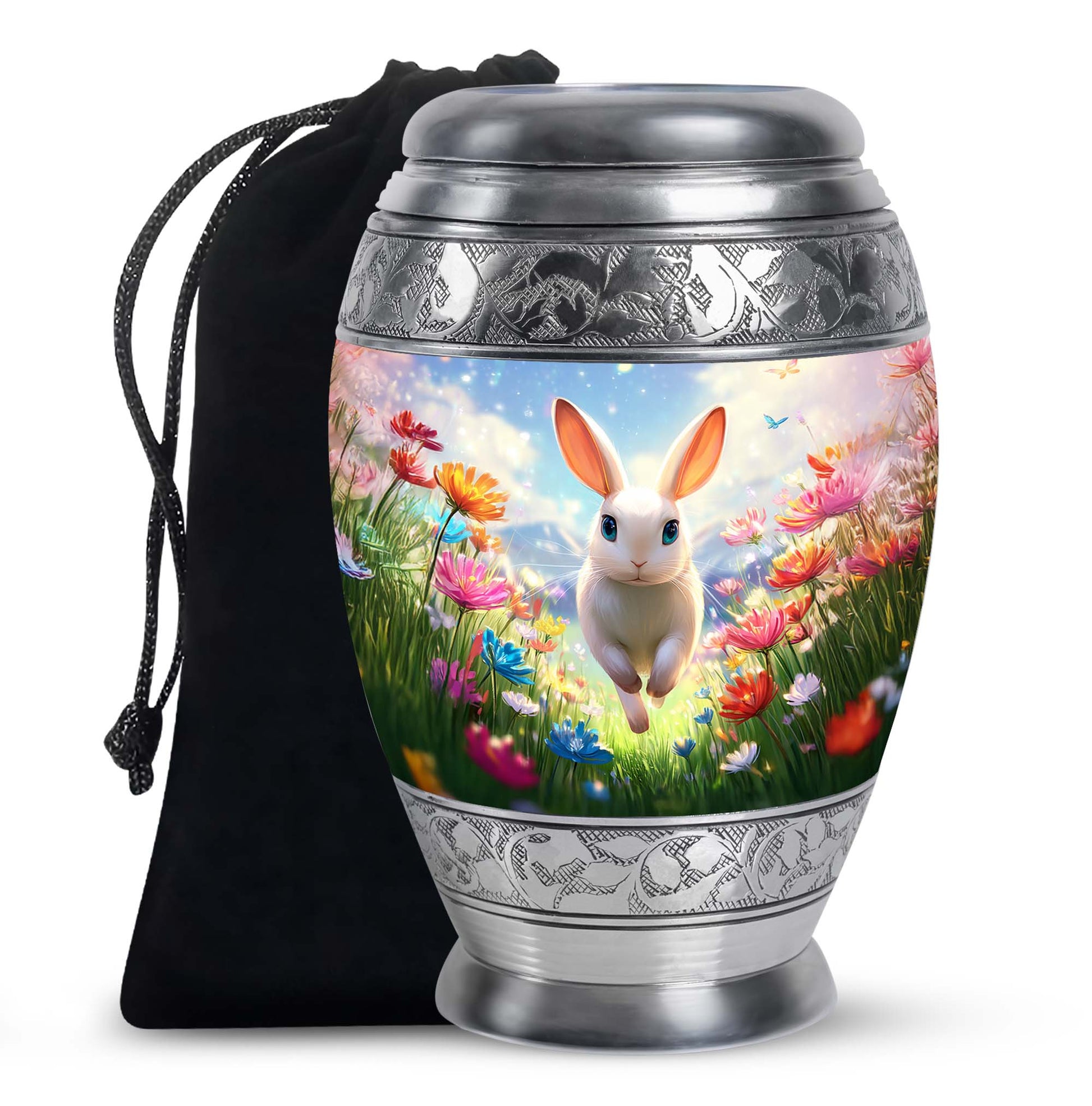 Floral Bunny Funeral Urn - Rabbit Memorial Urn For Loved Ones