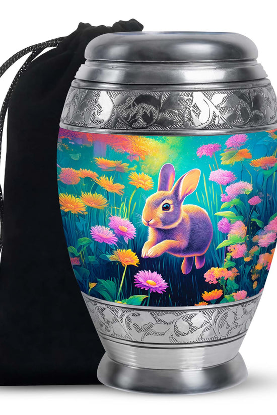 Cute Rabbit Funeral Urn - Floral Aluminium Cremation Urn For Ashes
