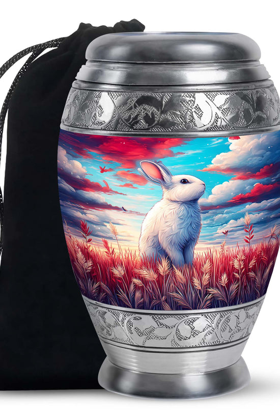 White Bunny Memorial Urn - Peaceful Rabbit Cremation Urn For Ashes