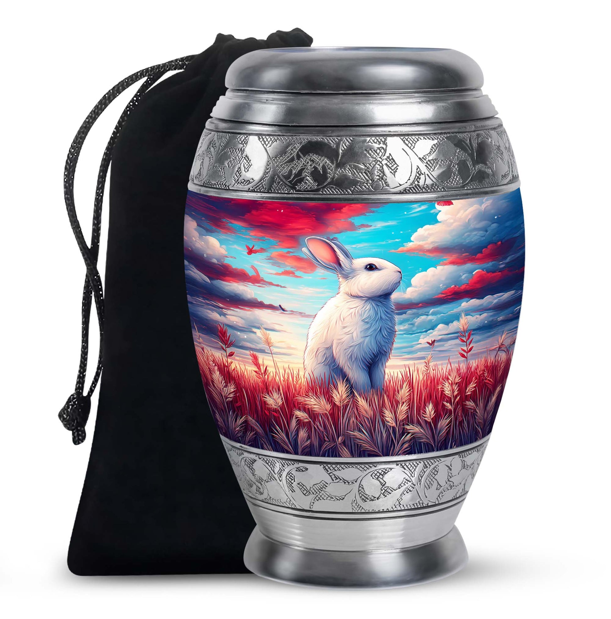 White Bunny Memorial Urn - Peaceful Rabbit Cremation Urn For Ashes