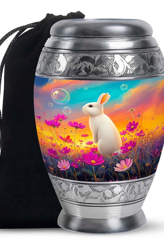 Floral White Rabbit Memorial Urn - Peaceful Tribute Urn For Loved Ones