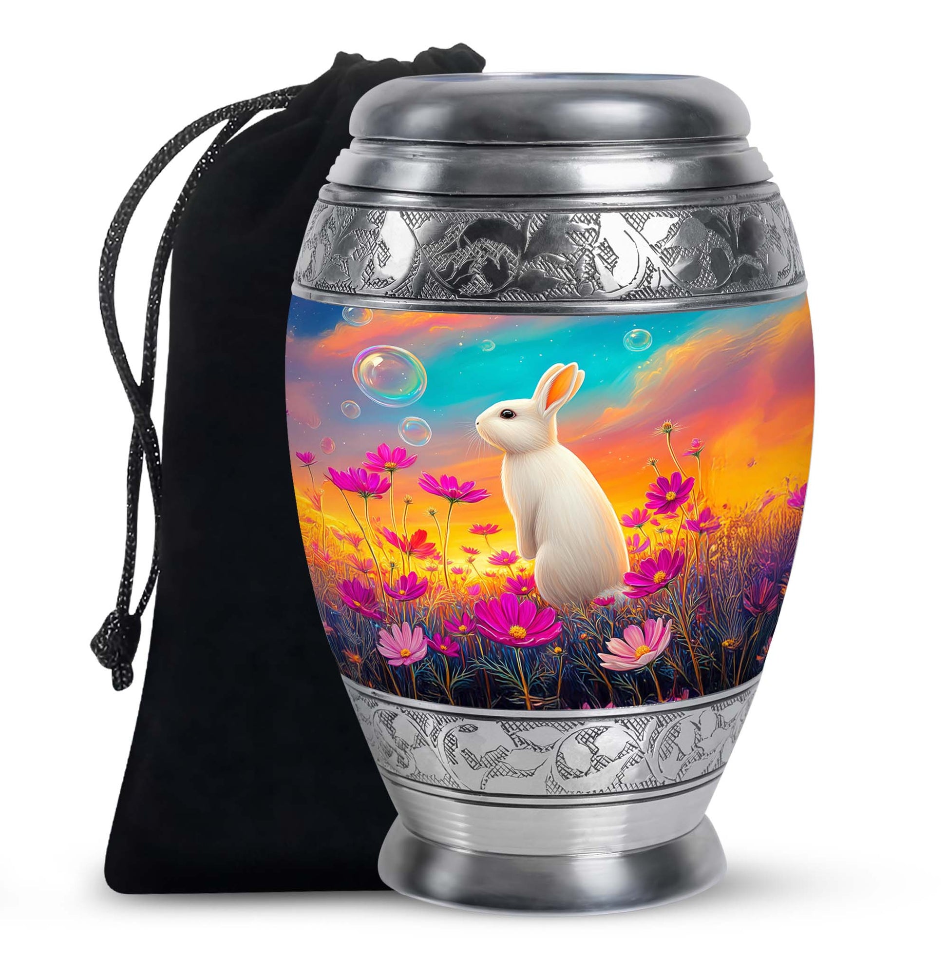 Floral White Rabbit Memorial Urn - Peaceful Tribute Urn For Loved Ones