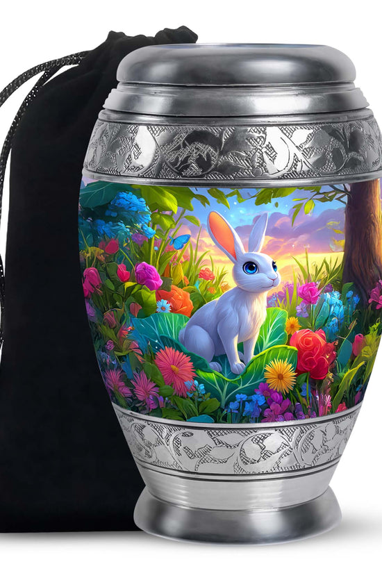 Artistic Rabbit Cremation Urn - Beautiful Floral Cremation Urn For Ashes