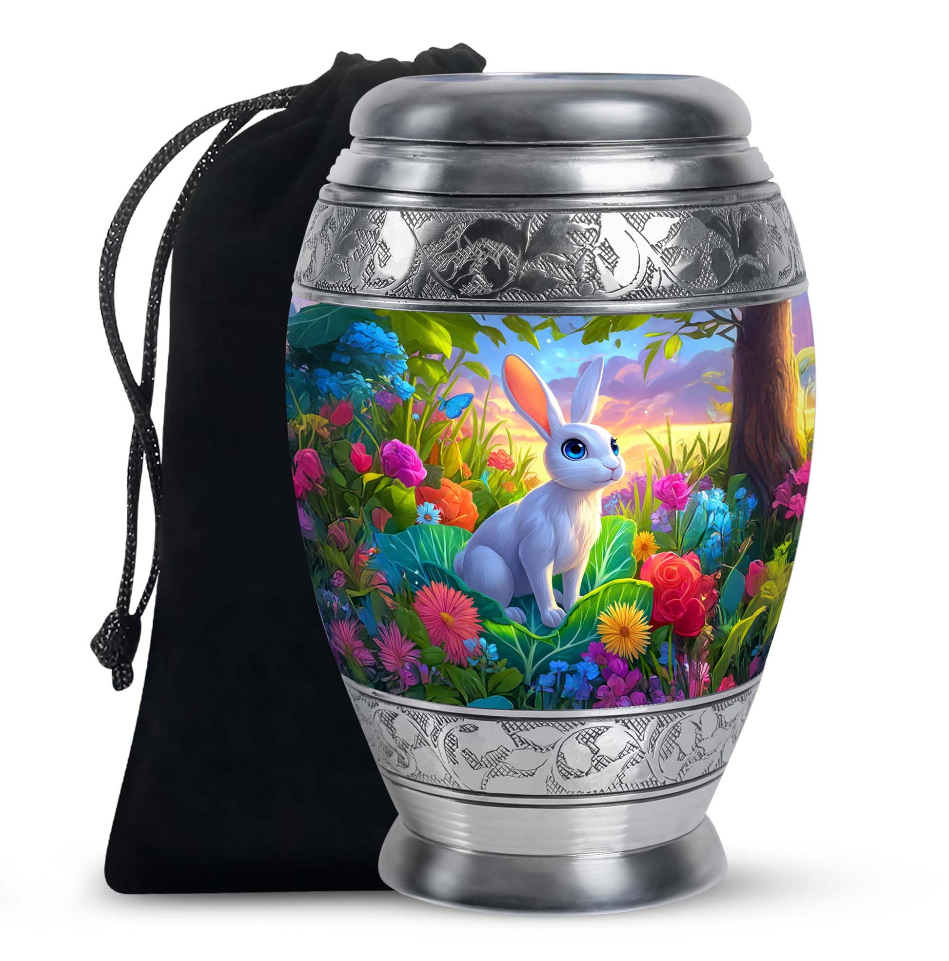 Artistic Rabbit Cremation Urn - Beautiful Floral Cremation Urn For Ashes