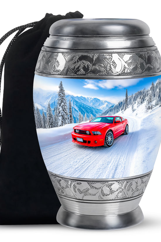 Red Sports Car Cremation Urn - Snow Mountain Memorial Urn For Loved ones