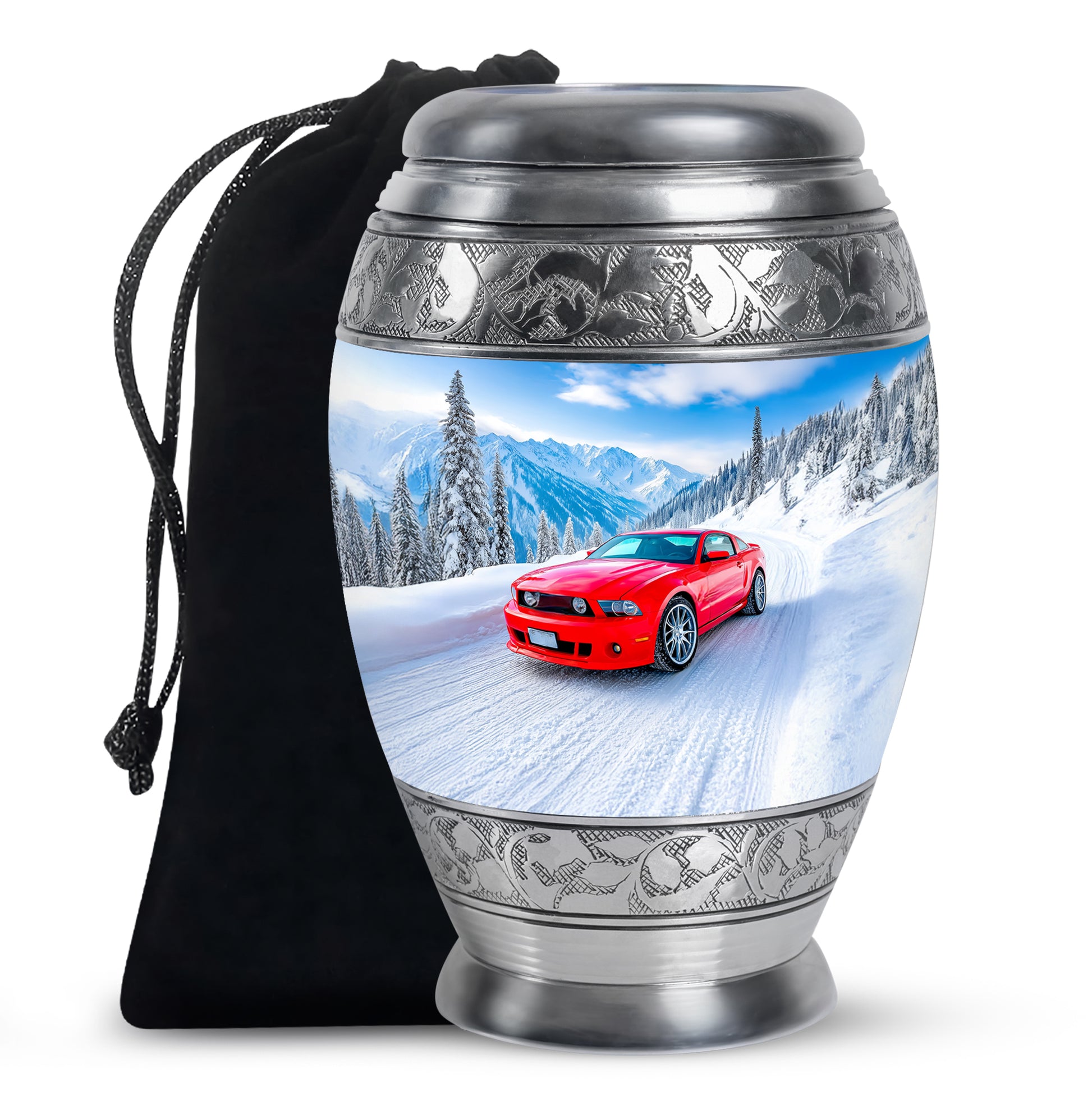 Red Sports Car Cremation Urn - Snow Mountain Memorial Urn For Loved ones