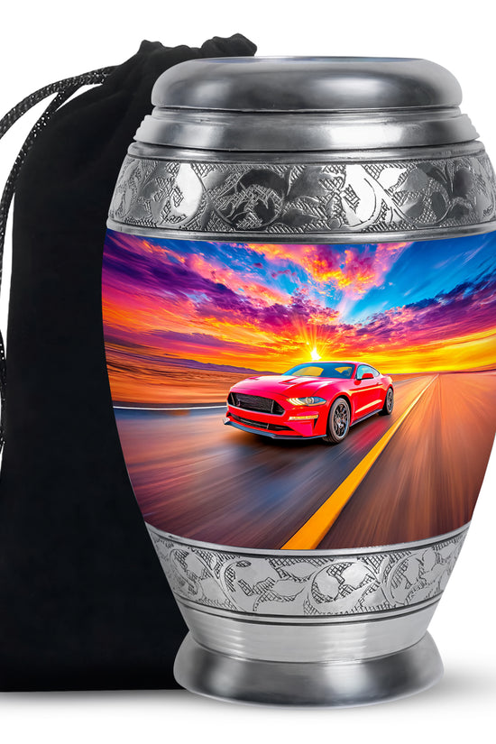 Red Sports Car Funeral Urn - Sunset Highway Memorial Urn For Burial