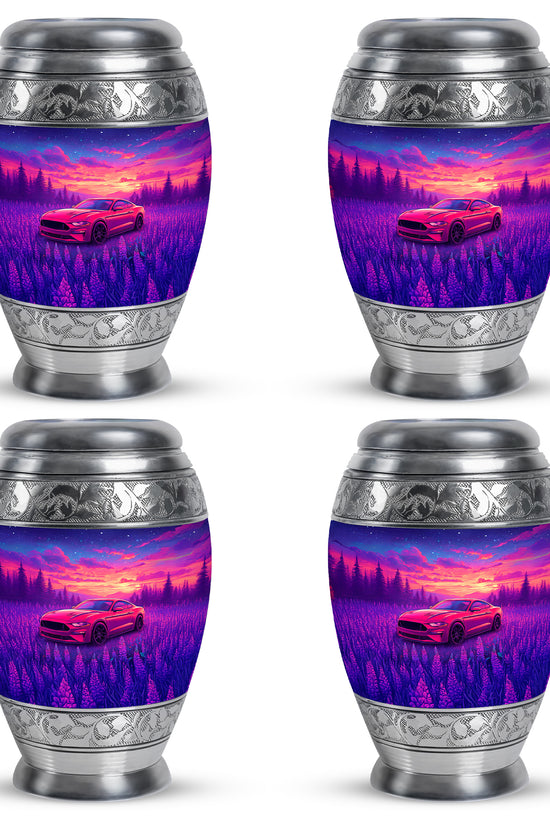 Slate Blue Car Cremation Urn urn with complimentary velvet bag - regal car design with crown-inspired accents - 10 inch aluminum urn for cremated remains