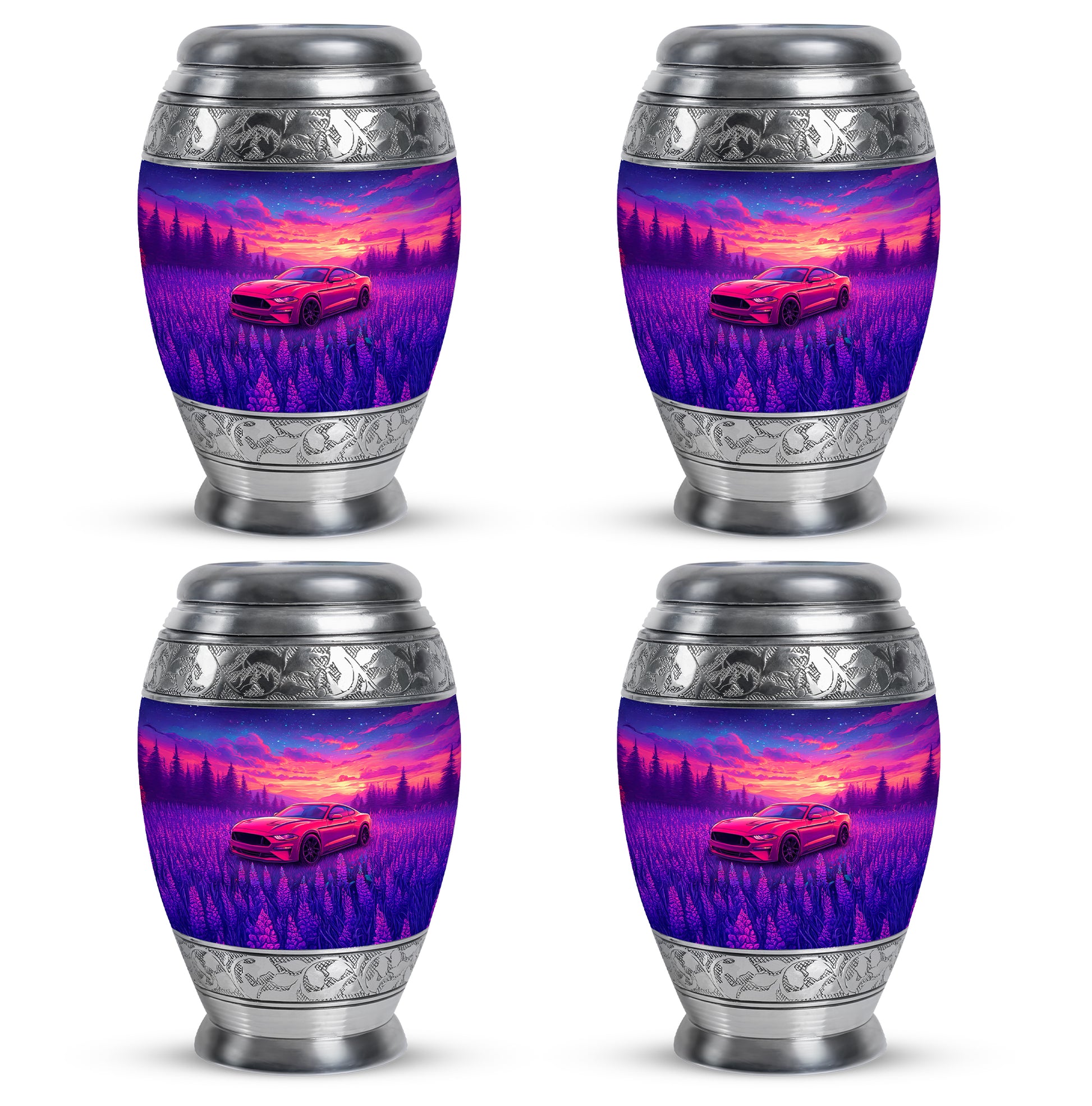 Slate Blue Car Cremation Urn urn with complimentary velvet bag - regal car design with crown-inspired accents - 10 inch aluminum urn for cremated remains