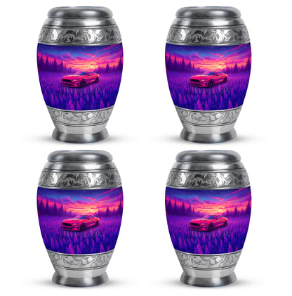 Slate Blue Car Cremation Urn urn with complimentary velvet bag - regal car design with crown-inspired accents - 10 inch aluminum urn for cremated remains