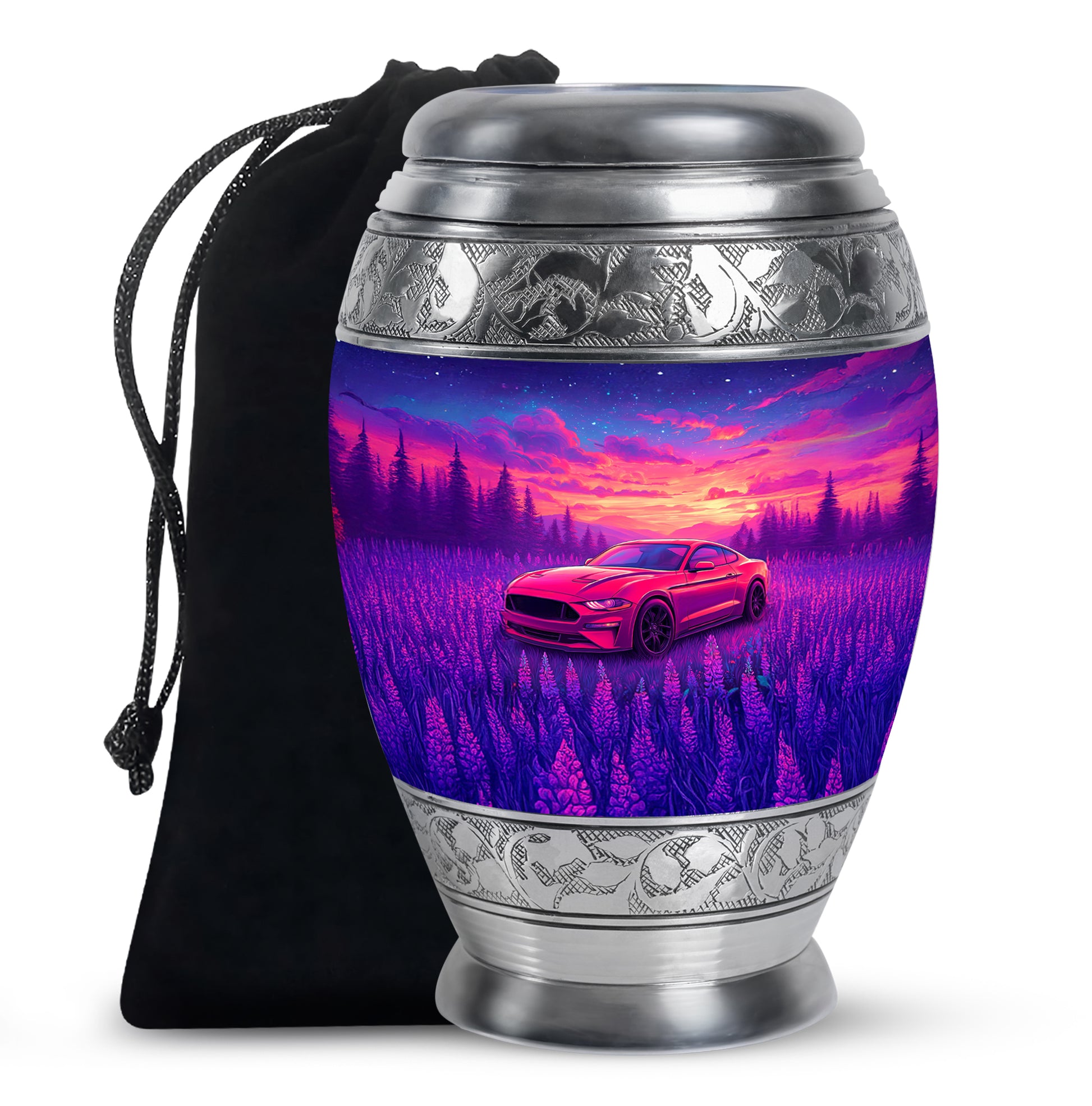 Artistic Red Car Theme Cremation Urn - Forest Memorial Urn For Adult Ashes