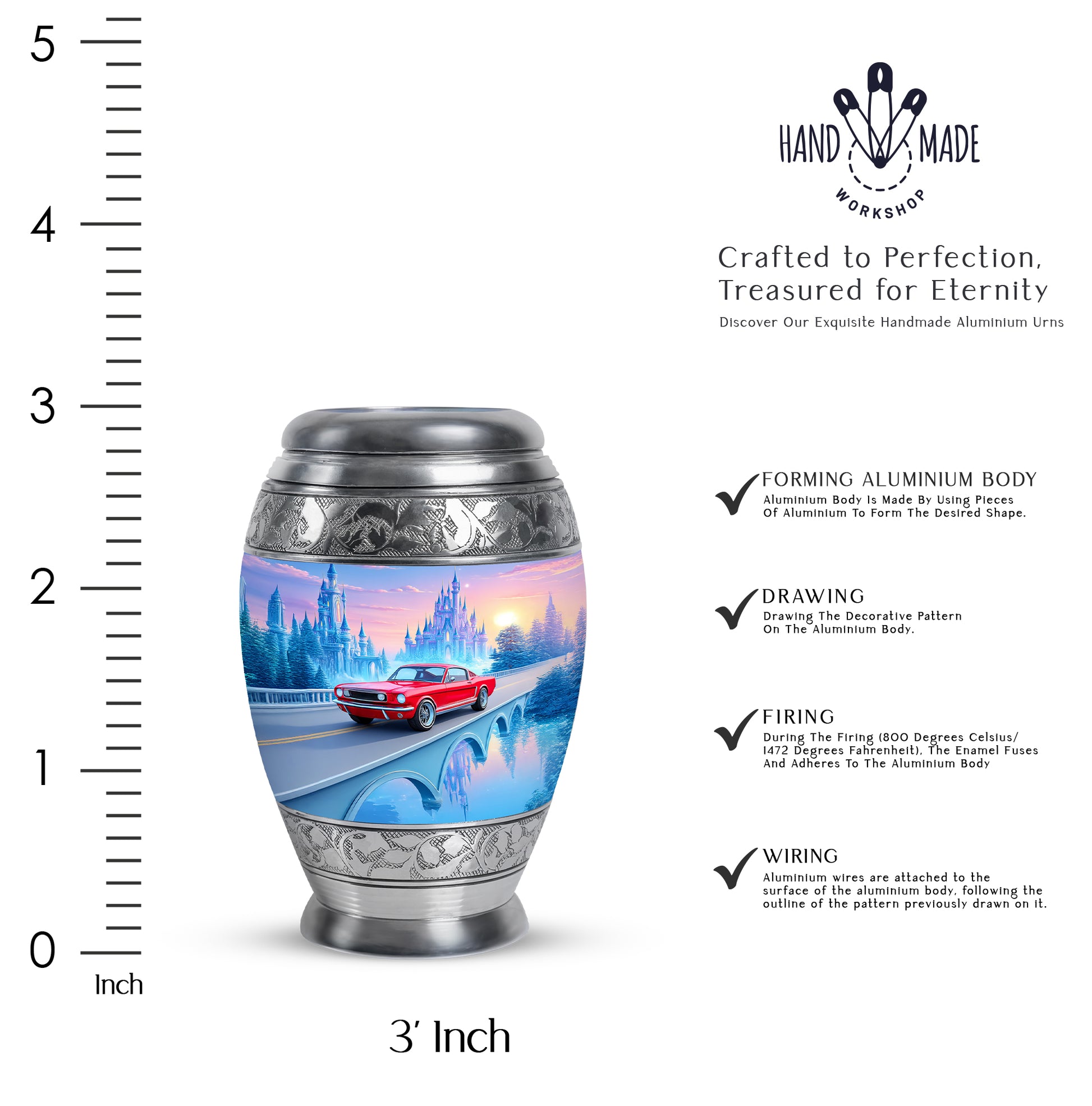 Sky Blue Car Cremation Urn lifestyle display on memorial shelf - regal car design with crown-inspired accents - mini keepsake memorial for portion of cremation ashes