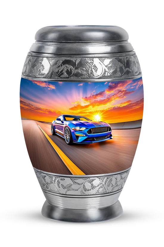 Personalized Elegant Car Cremation Urns - Blue 10-inch, 200 cu in - Karyliz