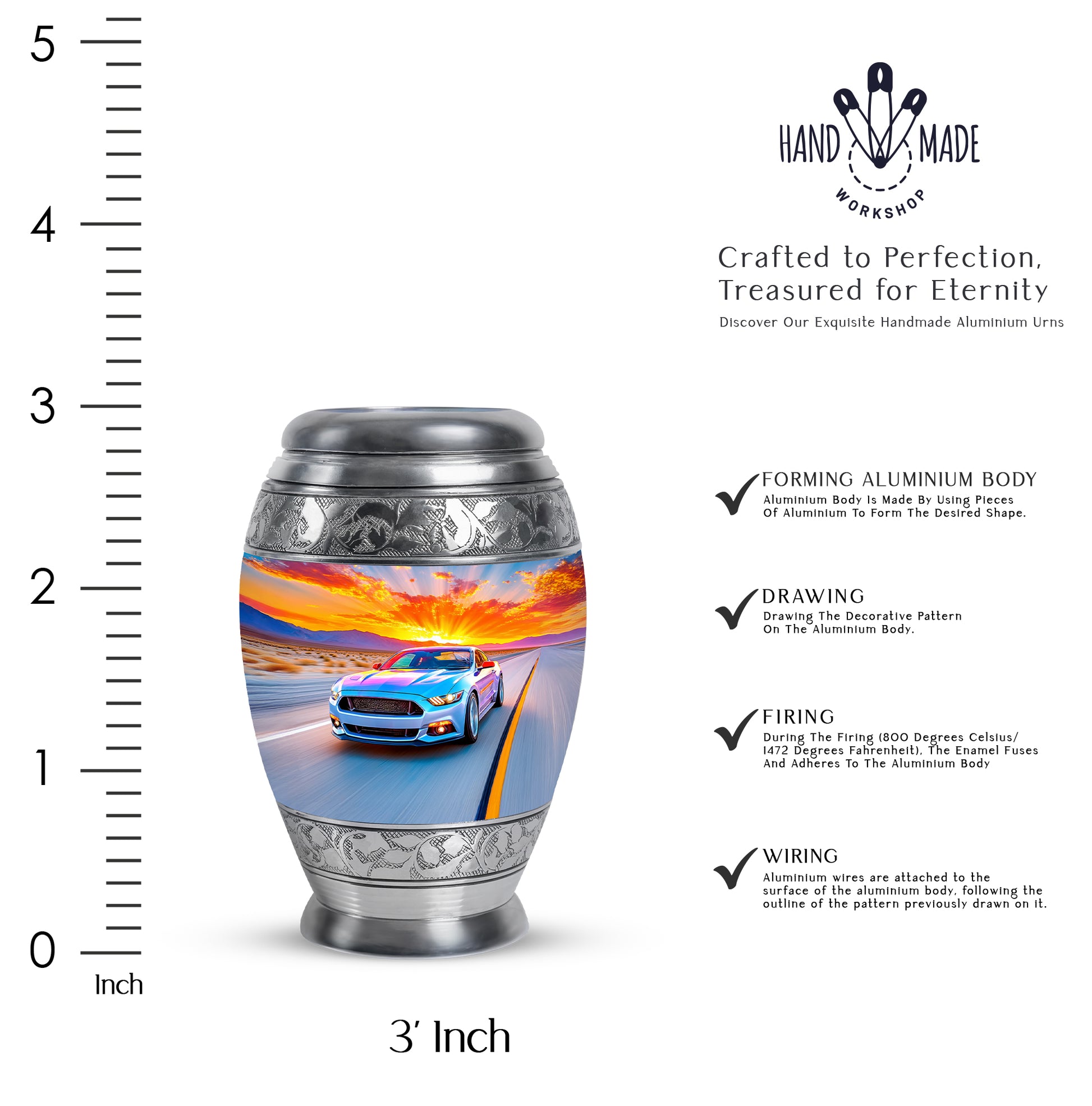 Celestial Blue Car Cremation Urn lifestyle display on memorial shelf - regal car design with crown-inspired accents - mini keepsake memorial for portion of cremation ashes