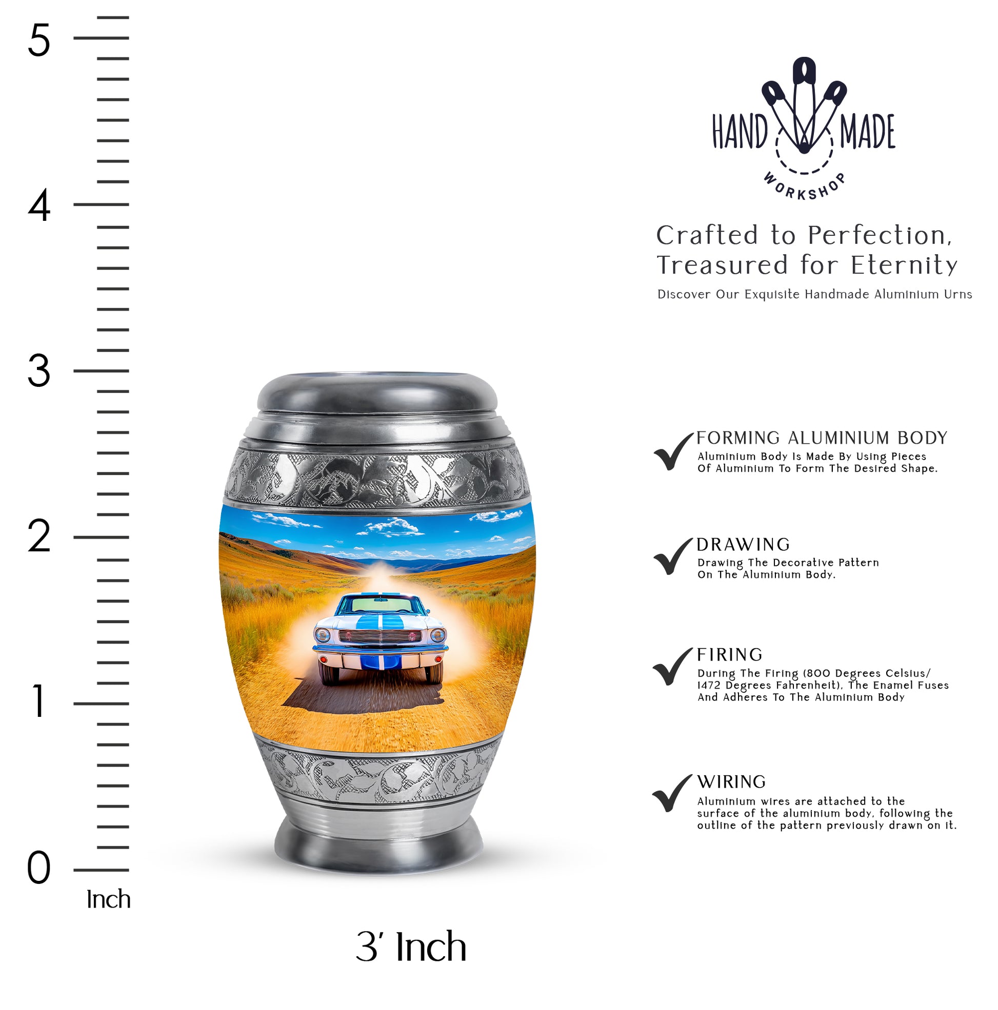 Navy Blue Car Cremation Urn lifestyle display on memorial shelf - regal car design with crown-inspired accents - mini keepsake memorial for portion of cremation ashes