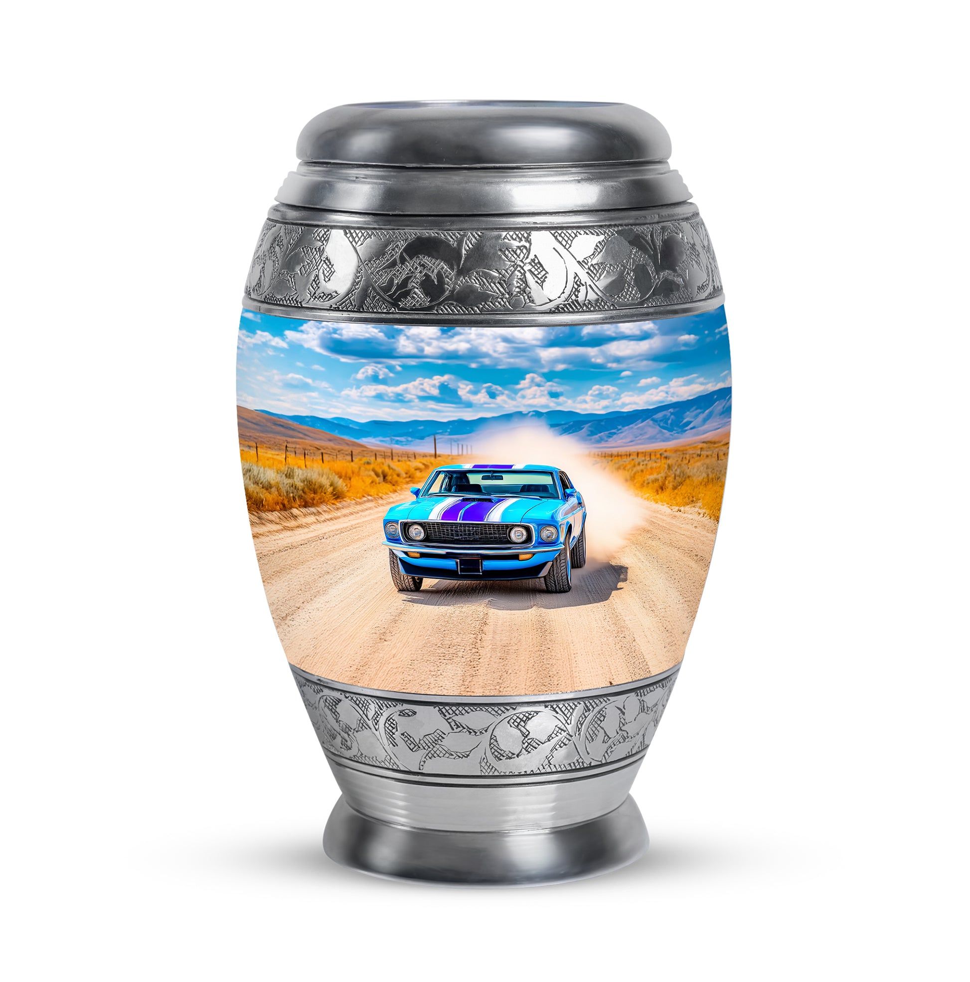 Blue Car Embrace Cremation Urns for Human Ashes - 10-inch, 200 cu in - Karyliz