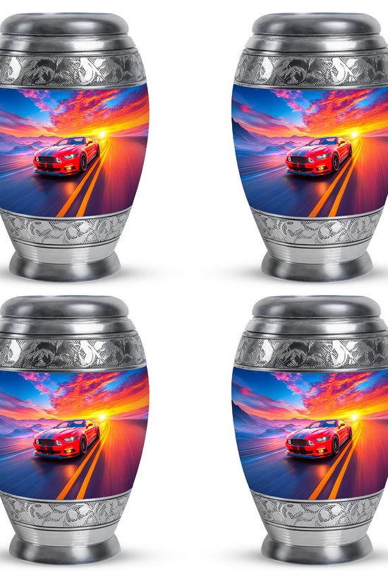 Pastel Blue Car Cremation Urn urn with complimentary velvet bag - regal car design with crown-inspired accents - 10 inch aluminum urn for cremated remains