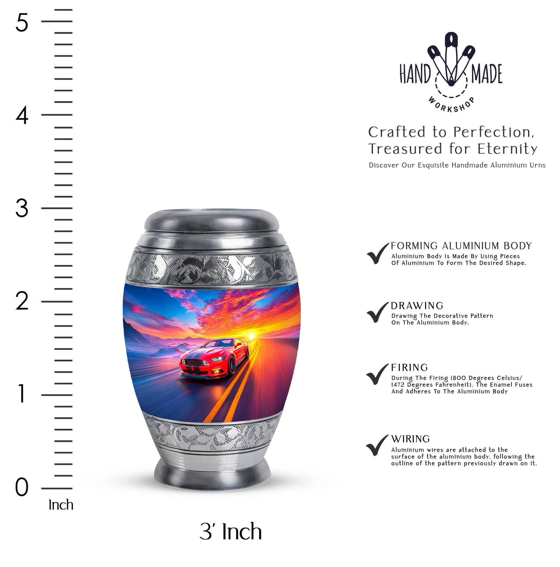 Azure Car Cremation Urn lifestyle display on memorial shelf - regal car design with crown-inspired accents - mini keepsake memorial for portion of cremation ashes