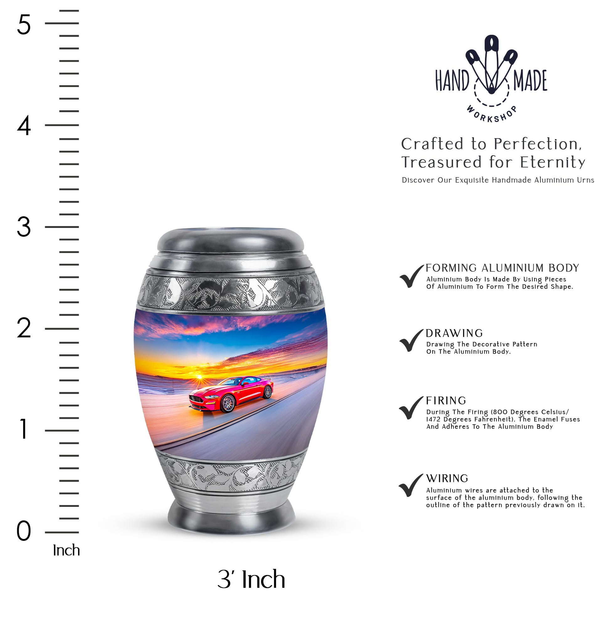 Azure Car Cremation Urn lifestyle display on memorial shelf - regal car design with crown-inspired accents - mini keepsake memorial for portion of cremation ashes
