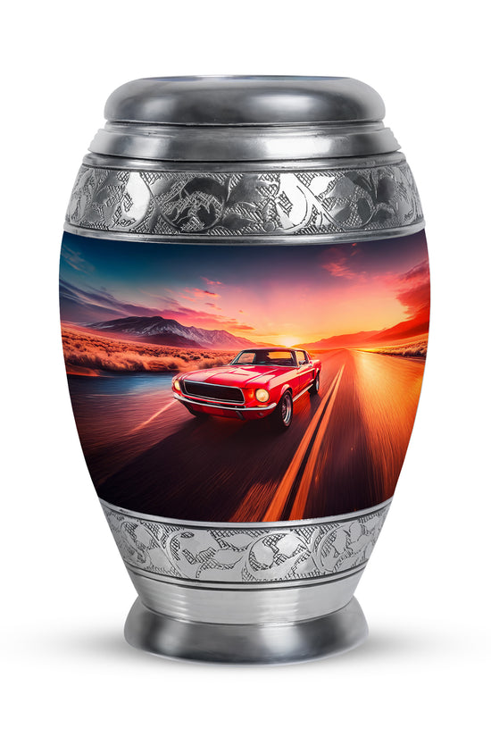 Blue Car Journey Cremation Urns for Human Ashes - 10-inch, 200 cu in - Karyliz