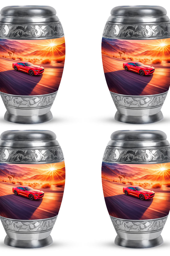 Rose Pink Car Cremation Urn urn with complimentary velvet bag - regal car design with crown-inspired accents - 10 inch aluminum urn for cremated remains