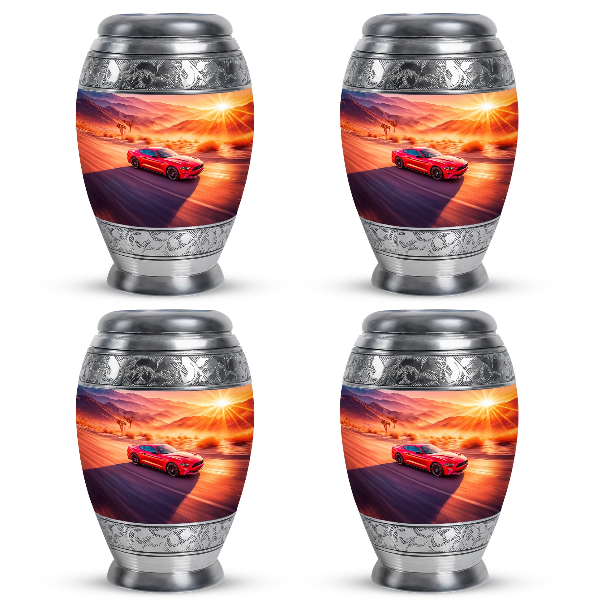 Rose Pink Car Cremation Urn urn with complimentary velvet bag - regal car design with crown-inspired accents - 10 inch aluminum urn for cremated remains