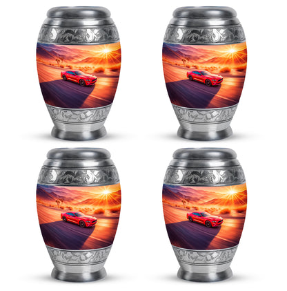 Rose Pink Car Cremation Urn urn with complimentary velvet bag - regal car design with crown-inspired accents - 10 inch aluminum urn for cremated remains