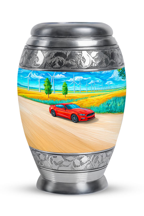 Luminous Blue Car Heritage Urn for Human Ashes - 10-inch, 200 cu in - Karyliz