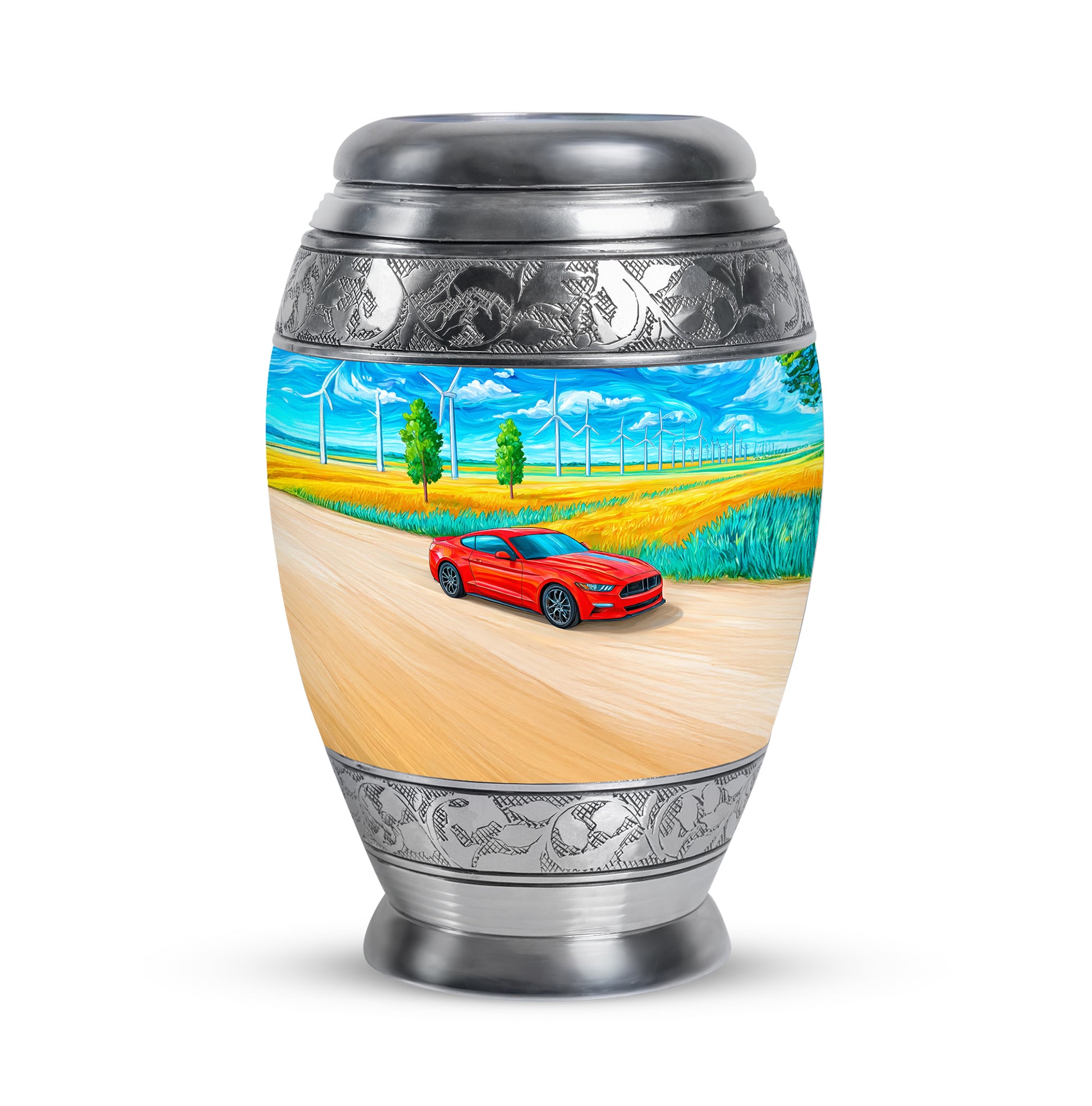 Luminous Blue Car Heritage Urn for Human Ashes - 10-inch, 200 cu in - Karyliz