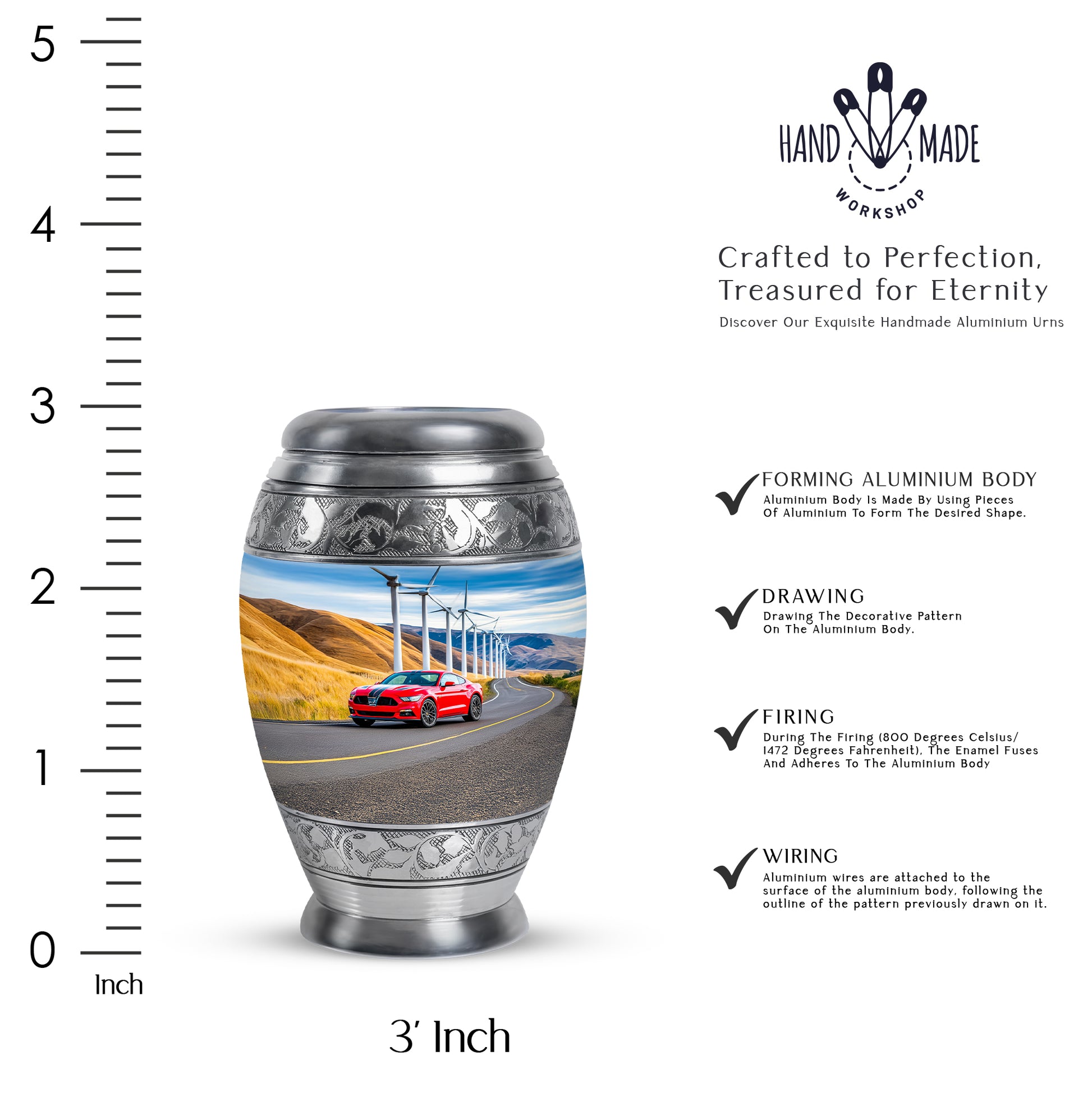 Slate Blue Car Cremation Urn lifestyle display on memorial shelf - regal car design with crown-inspired accents - mini keepsake memorial for portion of cremation ashes