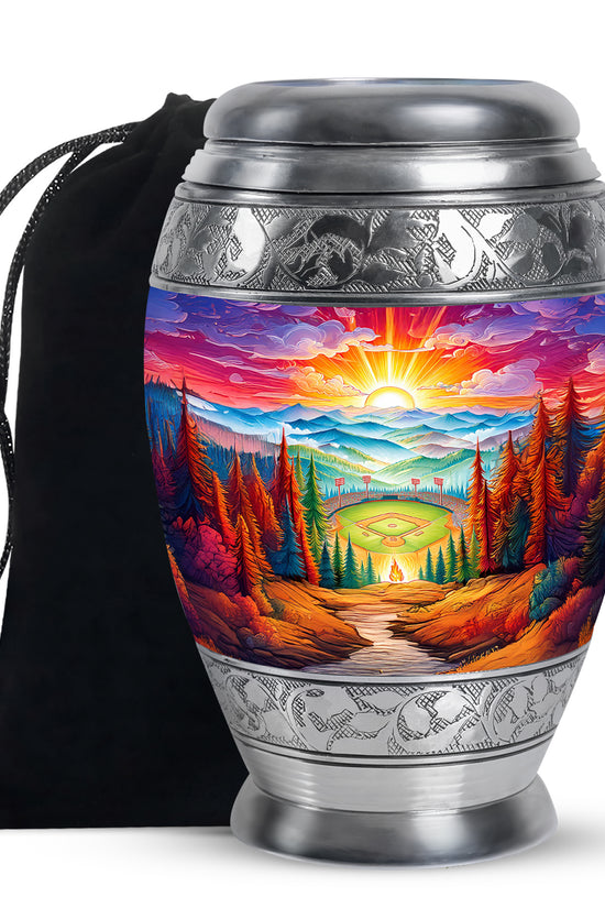 Mountain Baseball Field Urn - Artistic Cremation Urn For Loved Ones