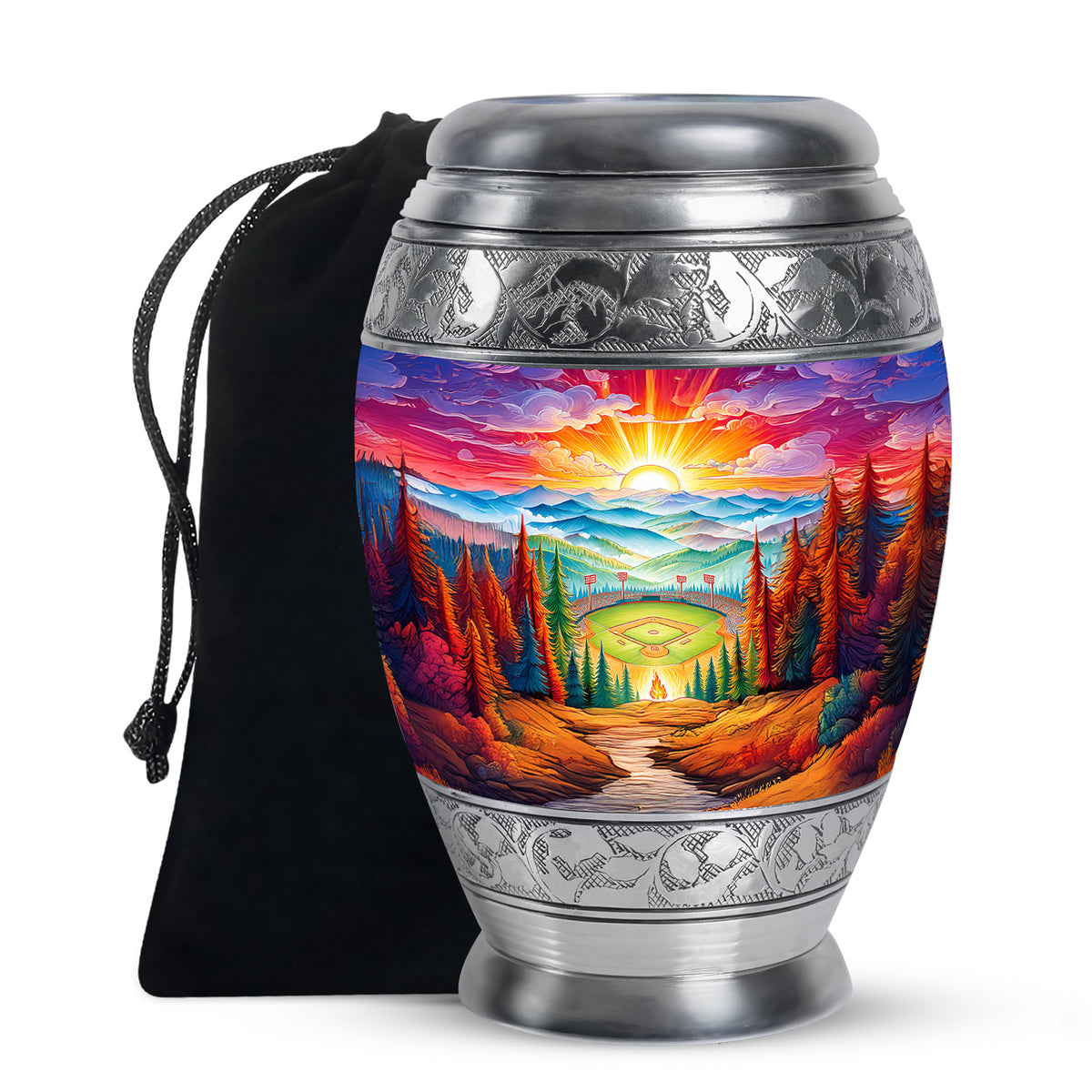 Mountain Baseball Field Urn - Artistic Cremation Urn For Loved Ones