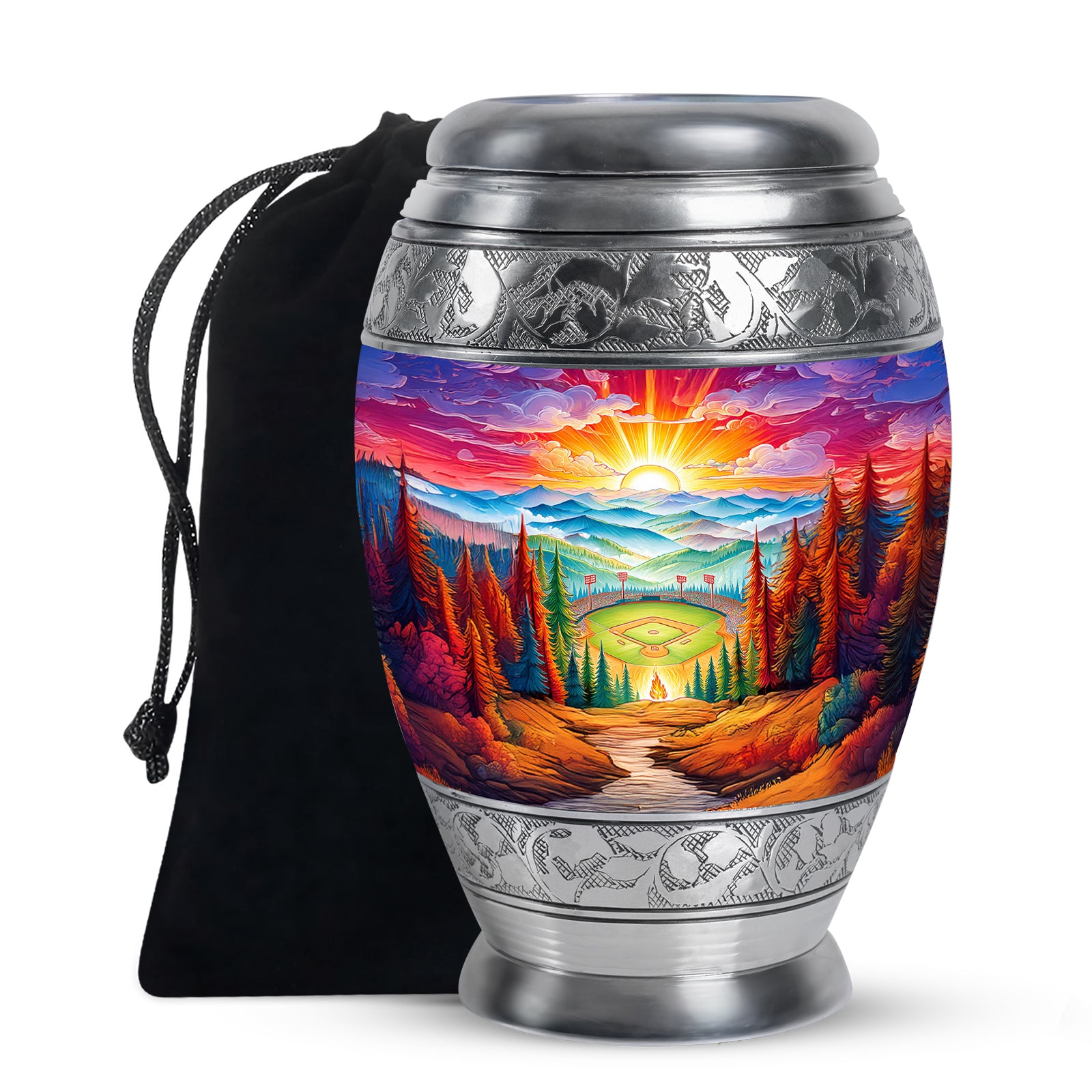 Mountain Baseball Field Urn - Artistic Cremation Urn For Loved Ones