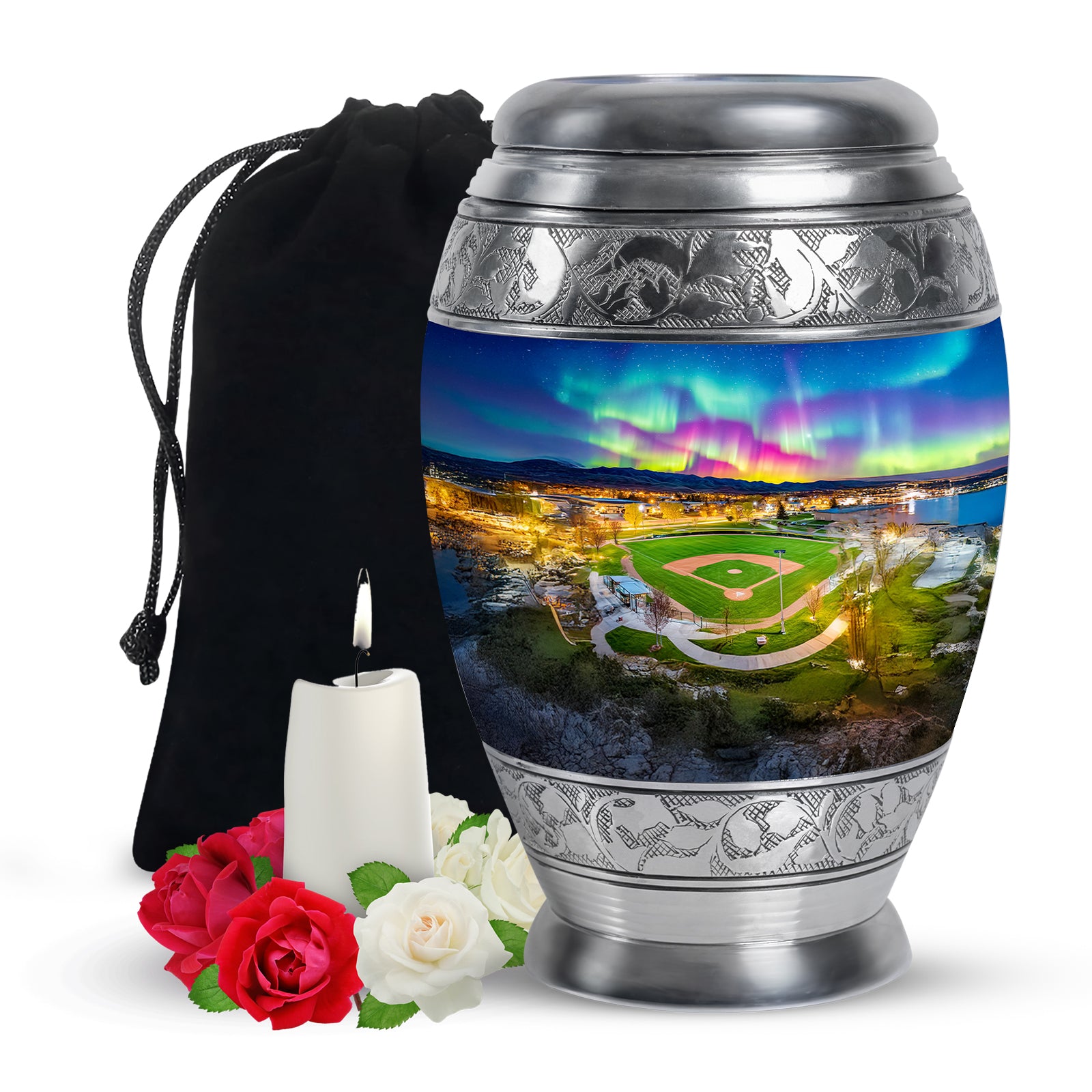 Baseball Field Memorial Urn - Northern Lights Urn For Adult