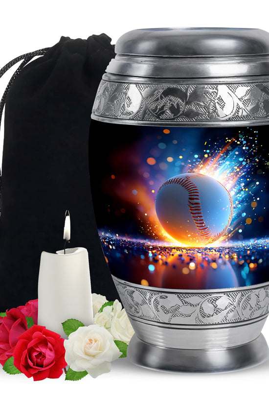 Baseball Fire Cremation Urn - Memorial Urn For Adult Ashes