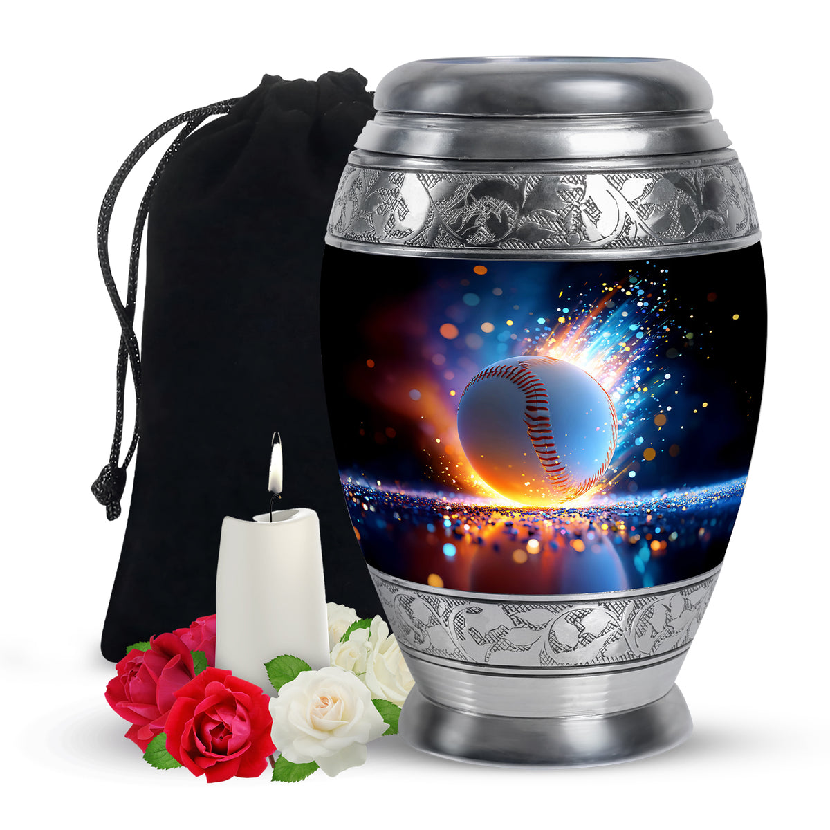 Baseball Fire Cremation Urn - Memorial Urn For Adult Ashes