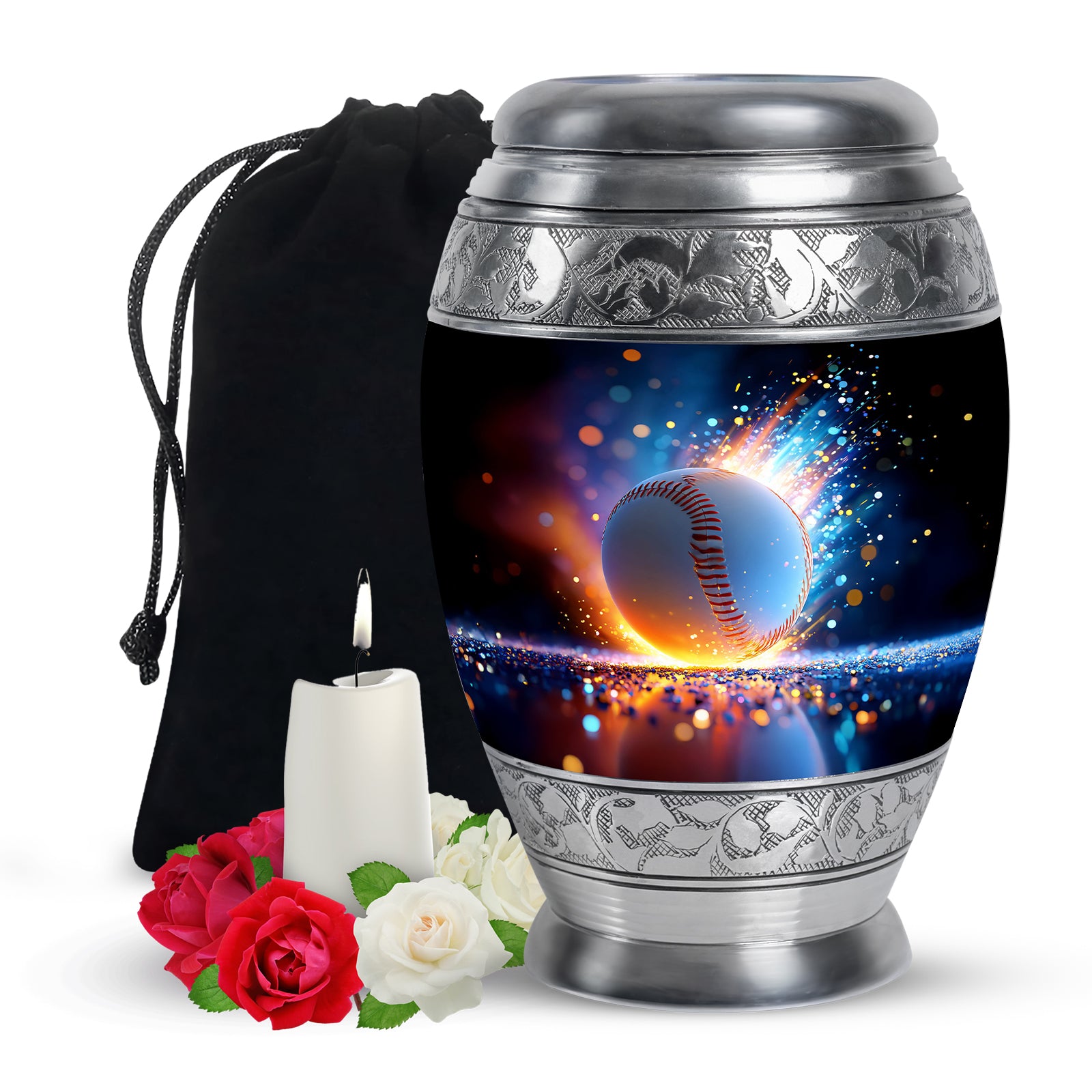 Baseball Fire Cremation Urn - Memorial Urn For Adult Ashes