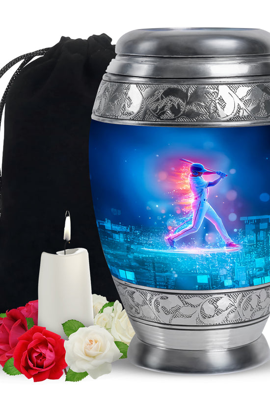 Neon Baseball Batter Cremation Urn - Memorial Urn For Loved Ones