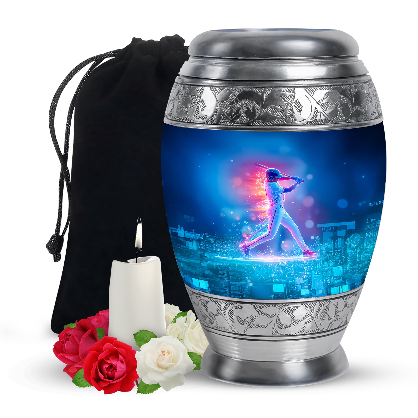 Neon Baseball Batter Cremation Urn - Memorial Urn For Loved Ones