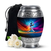 Icy Blue Baseball Cremation Urn back view with polished surface - regal baseball design with crown-inspired accents - full-size 10 inch 200 cubic inch adult cremation urn
