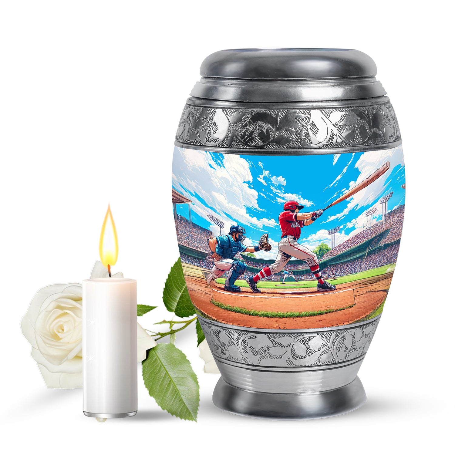 Blue Baseball Cremation Urns - Glorious Benediction 10-inch, 200 cu in - Yatskia