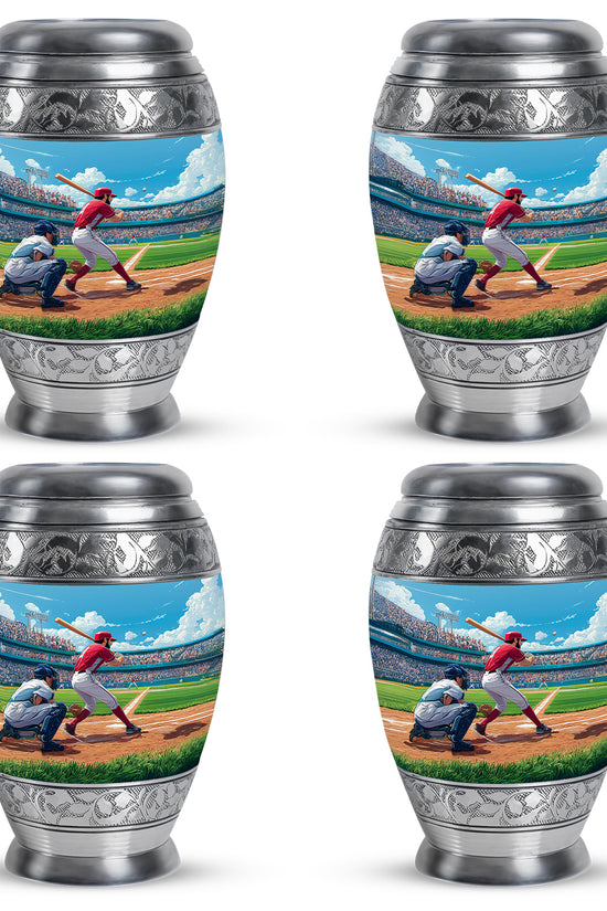 Indigo Baseball Cremation Urn urn with complimentary velvet bag - regal baseball design with crown-inspired accents - 10 inch aluminum urn for cremated remains