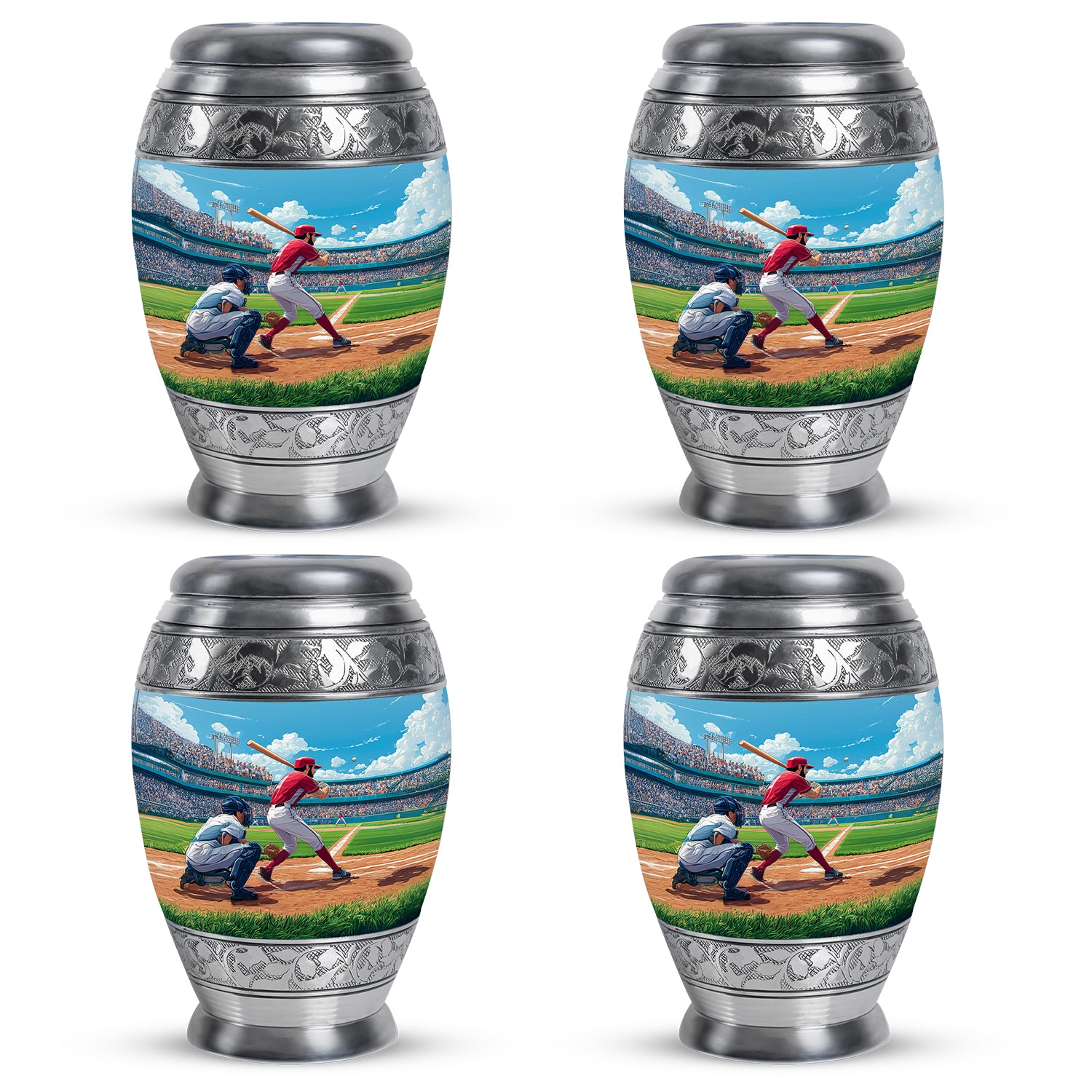 Indigo Baseball Cremation Urn urn with complimentary velvet bag - regal baseball design with crown-inspired accents - 10 inch aluminum urn for cremated remains