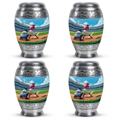 Indigo Baseball Cremation Urn urn with complimentary velvet bag - regal baseball design with crown-inspired accents - 10 inch aluminum urn for cremated remains
