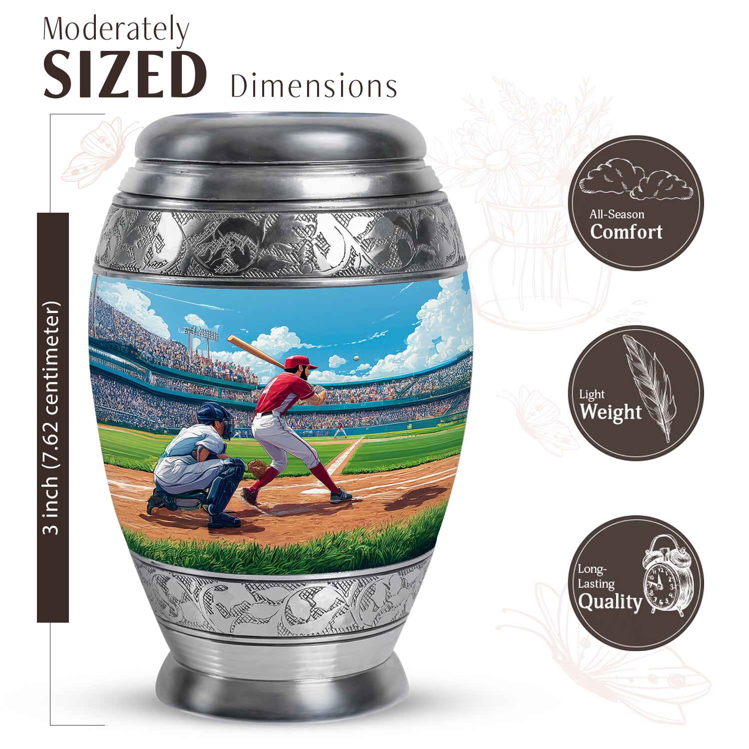 Indigo Baseball Cremation Urn lifestyle display on memorial shelf - regal baseball design with crown-inspired accents - mini keepsake memorial for portion of cremation ashes