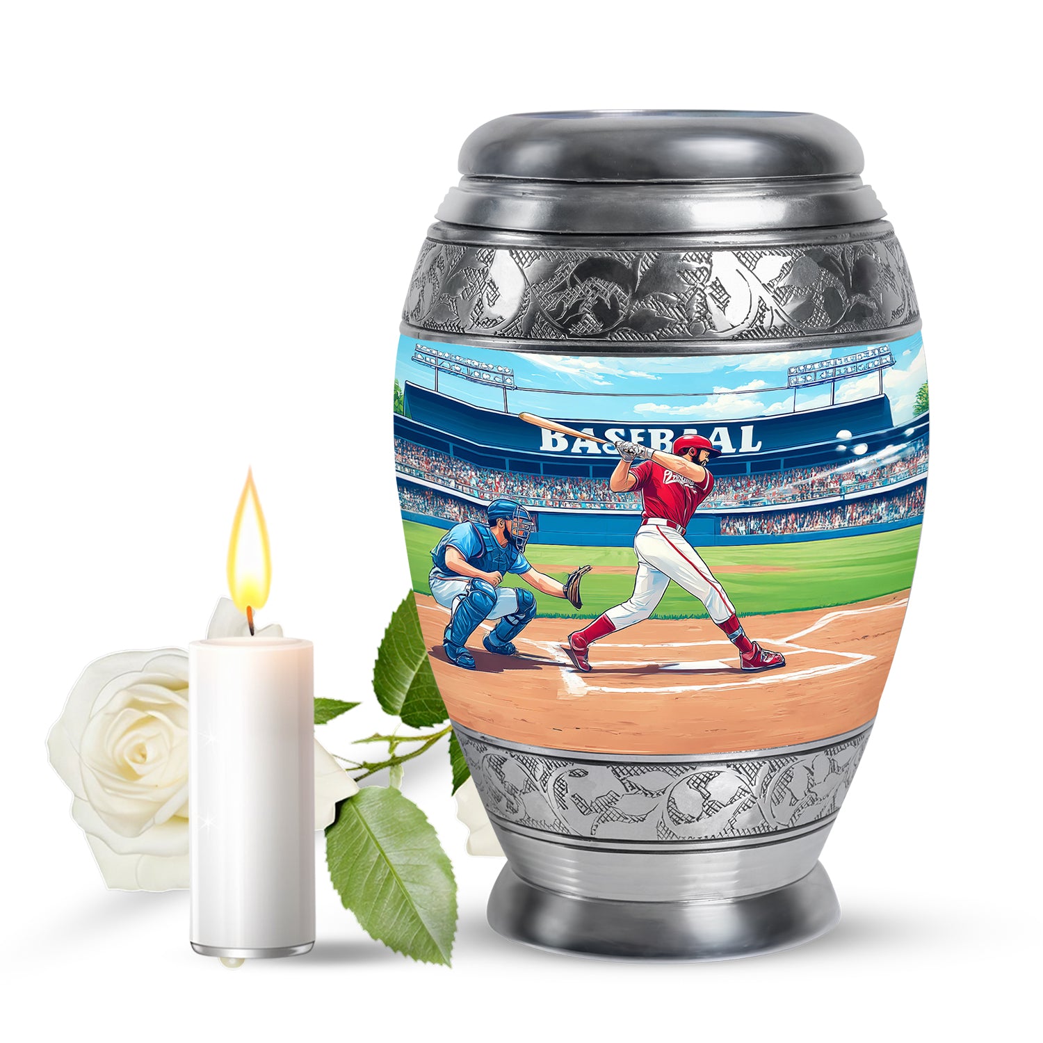 Illustrious Baseball Memorial Cremation Urns - Teal 10-inch, 200 cu in - Yatskia